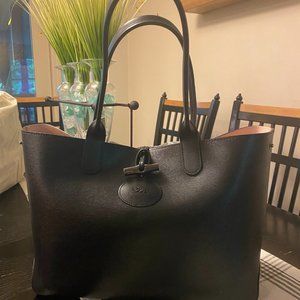 Longchamp Leather Roseau Tote - Black & Pink - Reversible